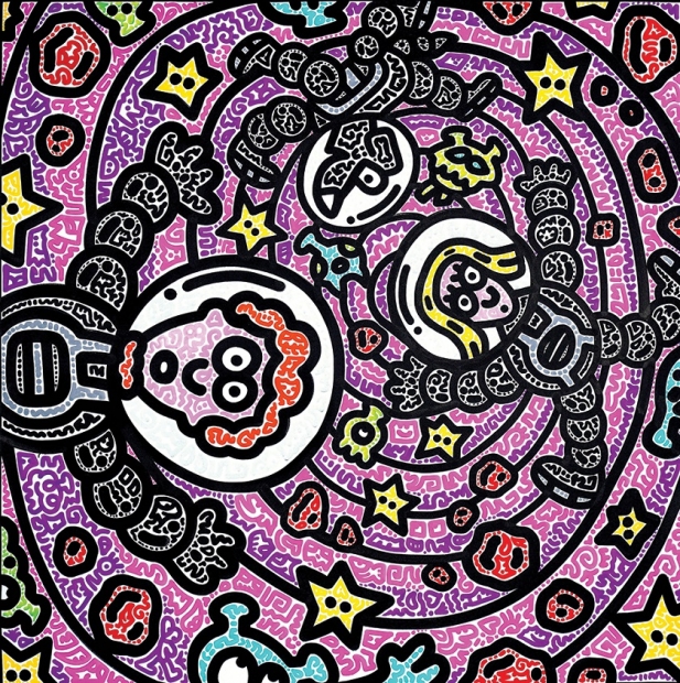 Mr Doodle The Doodles jump into a Wormhole
Acrylic paint on canvas, 150 x 150cm